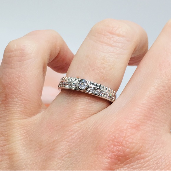 14k white gold plated ring band wedding diamond sz 8 - Picture 4 of 8